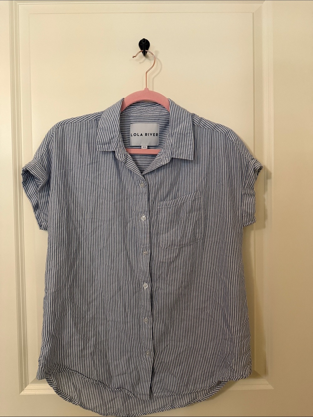 Lola River Blue & White Striped TENCEL Button Down Shirt – XS